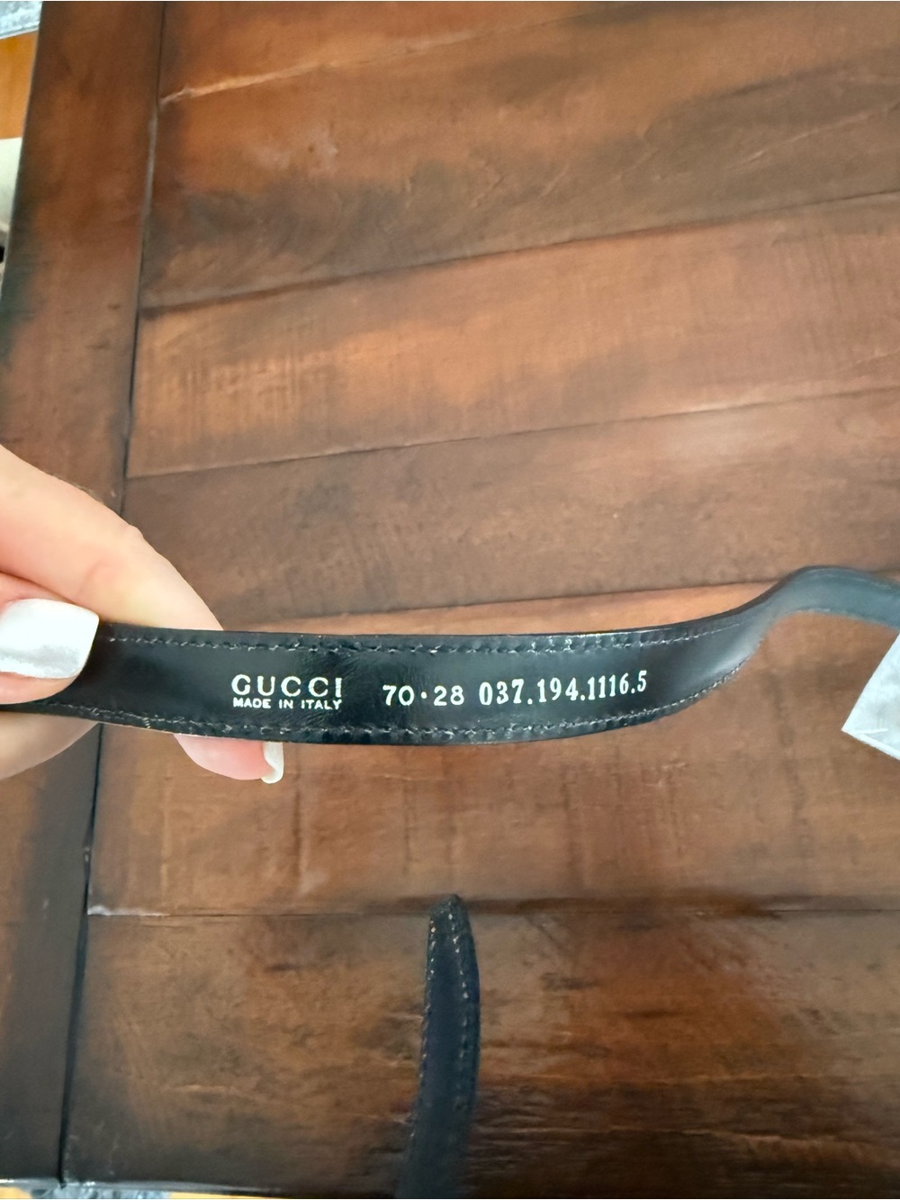 Gucci Black Leather Belt with White Logo Stamping
